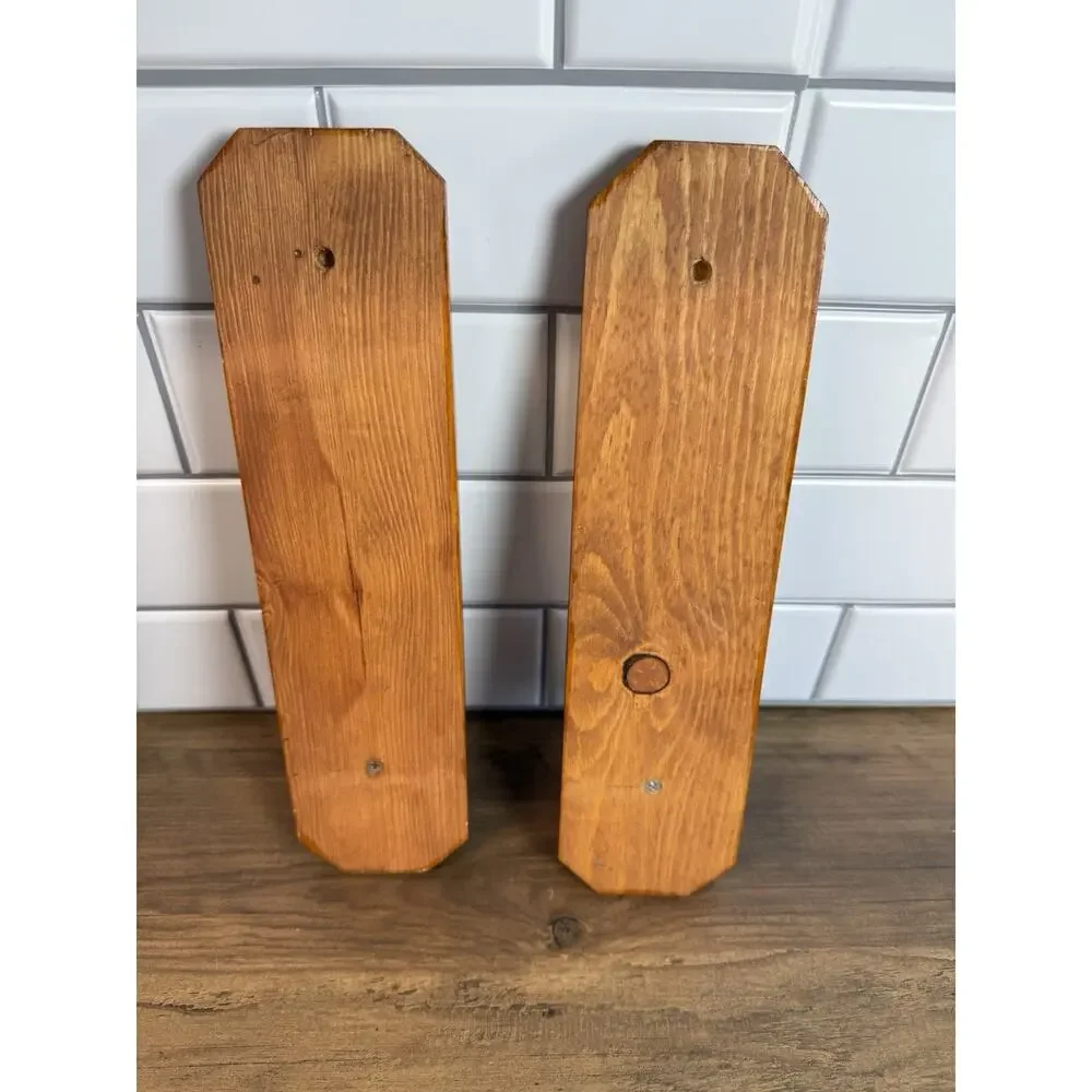 Vintage Pair Wall Mounted Wooden Oak Candle Sconces Grandmacore/Cozy Cottage